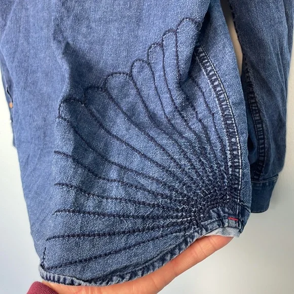 Jack And Jones Originals Indigo Denim Button-Up Shirt Embroidered Slim Fit Sz M - Picture 12 of 12